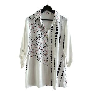 NorthStyle Mixed Print Tunic Shirt Geometric Abstract Button Blouse Likely Large